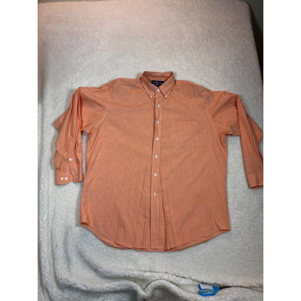 Ralph Lauren Mens Button-Down Orange Checkered Long Sleeve Shirt Size XL